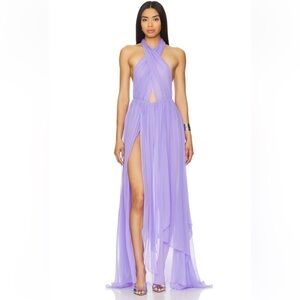 Retrofete Ina Dress Wisteria Lavender chiffon Halter Maxi sheer NWT $695 M